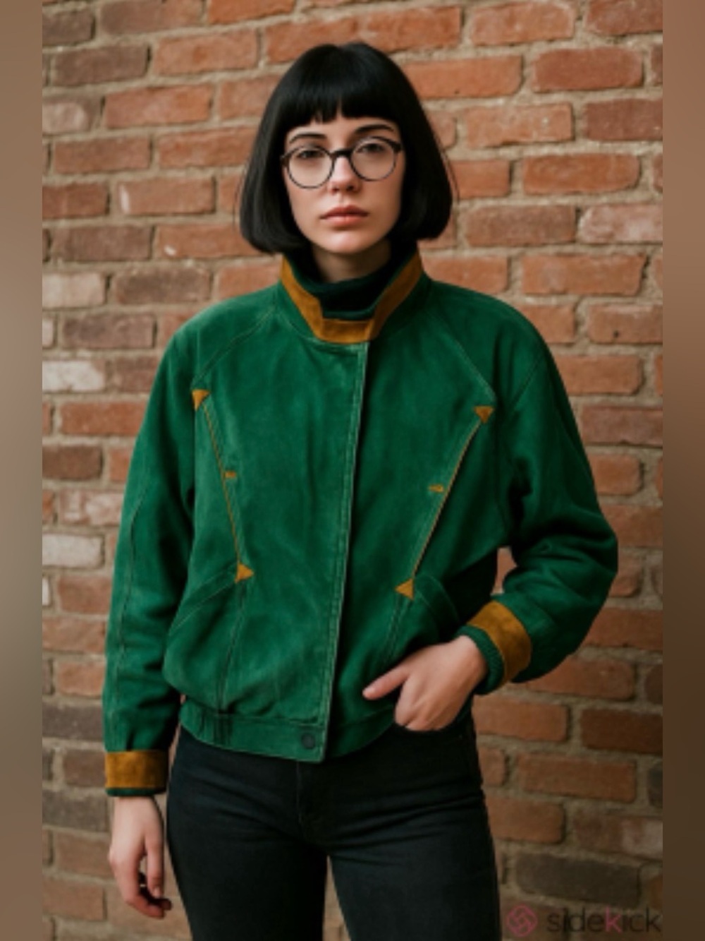 Women's G4000 Suede Leather Jacket VINTAGE Green Boho Southwest size Large 1980s